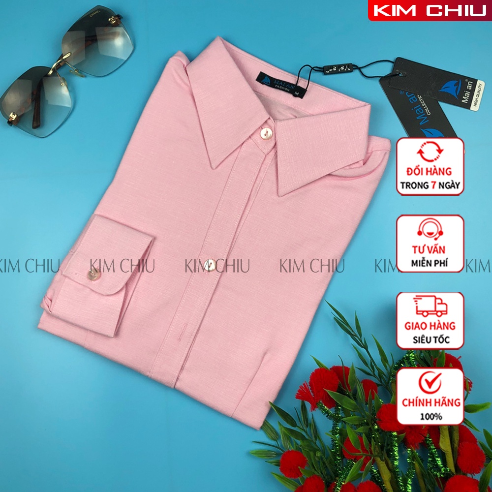 Áo Sơ Mi Nữ Công Sở Cao Cấp Màu Hồng Form Mai An Tay Dài Vải Kate Đẹp Ít Nhăn Không Xù Lông, Giãn Nhẹ SMTD07