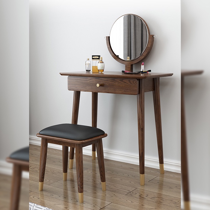 Bộ Bàn trang điểm gỗ óc chó cao cấp 1 ngăn kéo dài 76cm - Bàn phấn có gương cổ điển đơn giản decor phòng ngủ đẹp