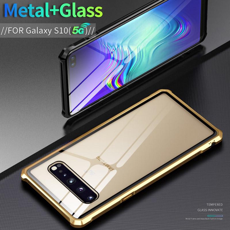 Ốp lưng mặt kính cường lực 9H viền khung kim loại dành cho Samsung Galaxy S10 + S10 Plus s10plus