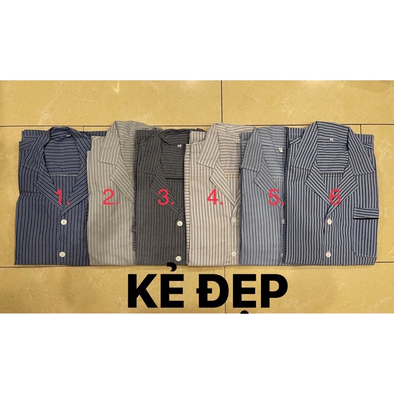 Bộ kẻ pizama cho đàn ông trung niên và ông già cộc tay