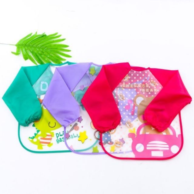 Áo Yếm Ăn Dặm Nilong Dài Tay Chống Bẩn, Tiện Lợi Cho Bé Tập Ăn