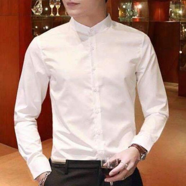 [BIG SALE] (RẺ VÔ ĐỊCH- SL GIỚI HẠN) Áo Sơ Mi  trắng Cổ Tàu Nam Dài Tay Vải Lụa Cao Cấp Chống Nhăn Chống Xù Chống Bám bụ