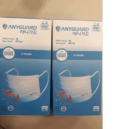 Khẩu trang Anyguard hộp 50 cái  giá 90k 1 hộp (mẫu mới)
