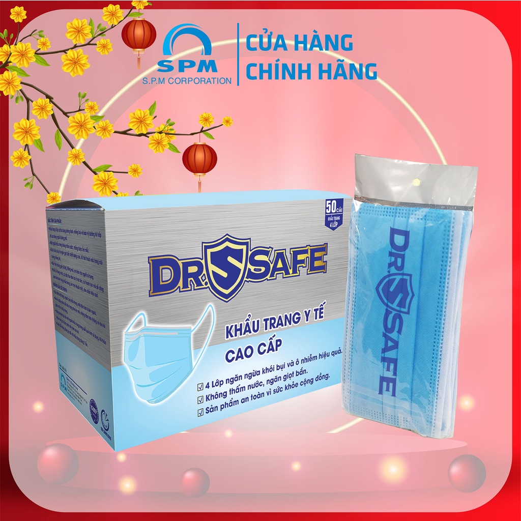 Khẩu trang y tế Dr. Safe loại cao cấp - 4 lớp - Tiêu chuẩn ISO (Hộp 50 cái)