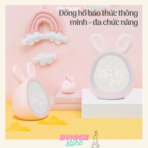 Đồng hồ báo thức thông minh để bàn Rabbit kiêm đèn ngủ cảm ứng, tích điện, thay đổi độ sáng, âm lượng - Bunie S