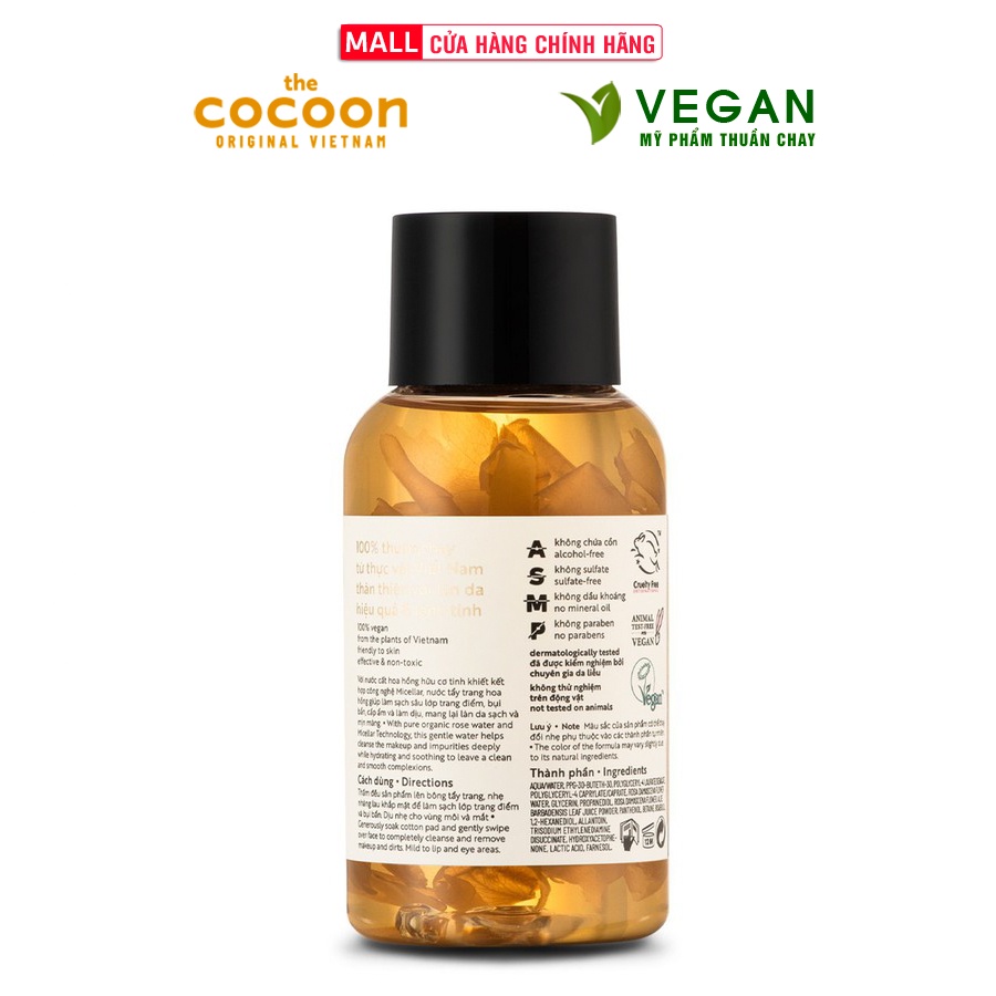 Nước tẩy trang hoa hồng cocoon 140ml thuần chay sạch da cấp ẩm và làm dịu