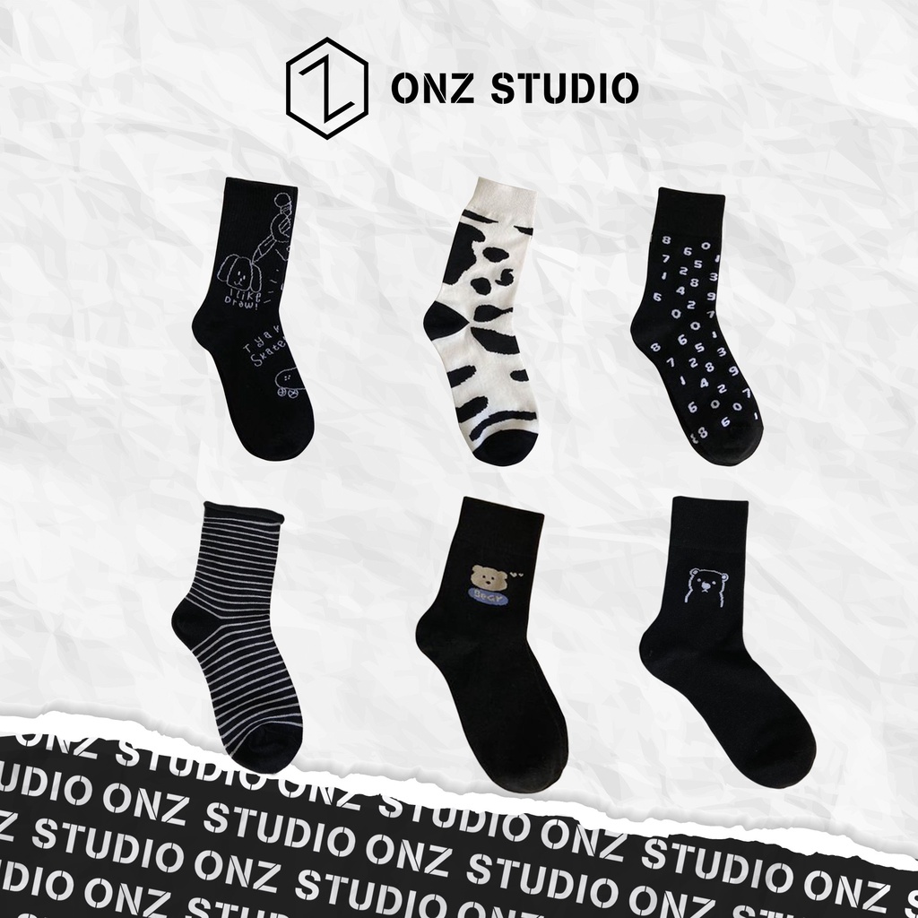 Vớ cotton ONZ hoạ tiết đơn giản - Tất chân nam nữ bò sữa cổ cao mềm mịn co giãn phong cách trẻ trung năng động TA02