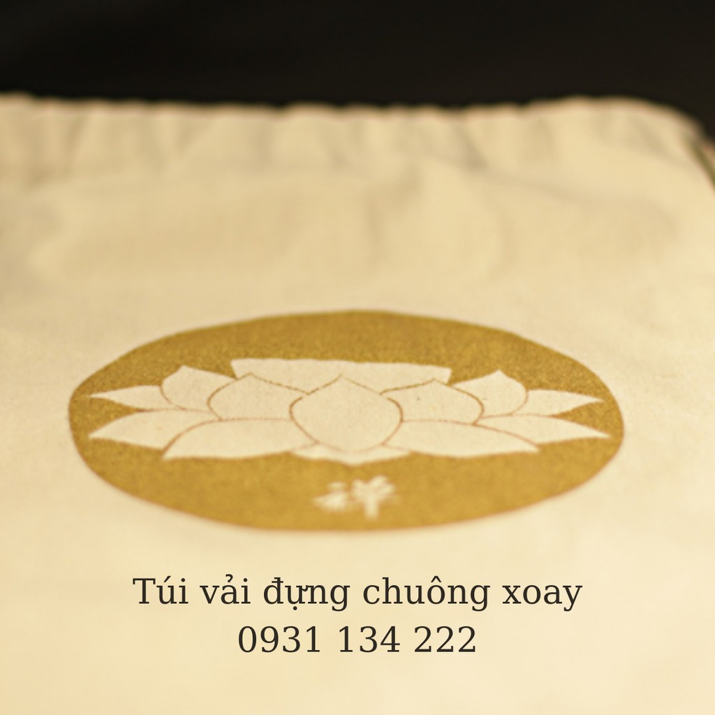 Túi vải đựng đựng chuông xoay in hoa sen