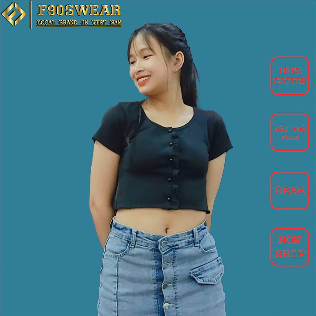 Áo croptop áo thun croptop ôm body cao cấp chất cotton co giãn mát mịn cài cúc sang chảnh CRT-003