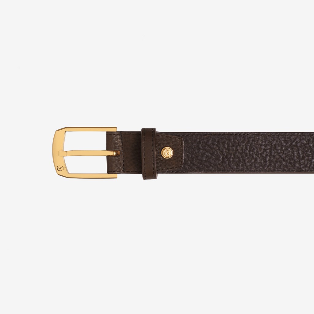 Thắt Lưng Nam Da Bò Màu Nâu Cao Cấp Mặt Khóa Tungsten Màu Trắng, Vàng WT Leather 149021501, 149011501