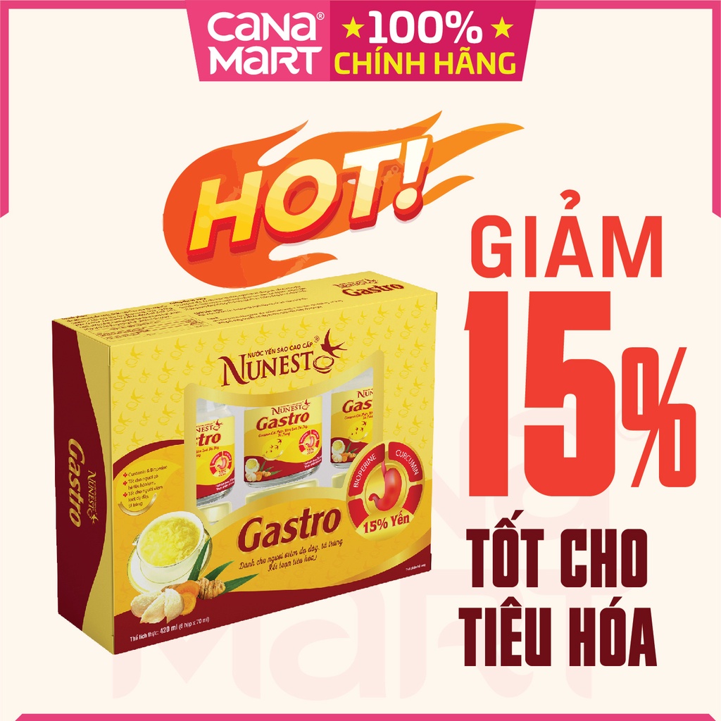 Hộp 6 lọ nước yến Nunest GASTRO cho người viêm dạ dày rối loạn tiêu hó