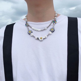 Vòng Cổ Vòng Tay Dây Chuyền Mặt Cười Hoa Cúc Hiphop Kim Loại