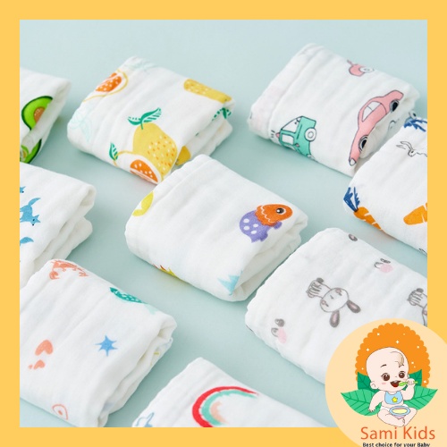 Khăn sữa cho bé loại 6 lớp 100% cotton, khăn xô sữa cho bé sơ sinh, trẻ ăn dặm SAMI KIDS