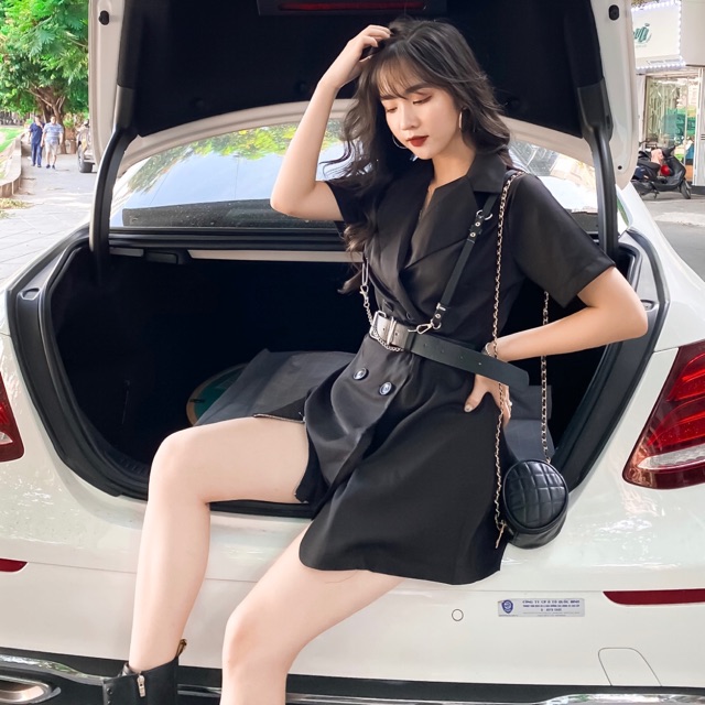 váy vest ngắn tay kèm đai lưng Jna Official.