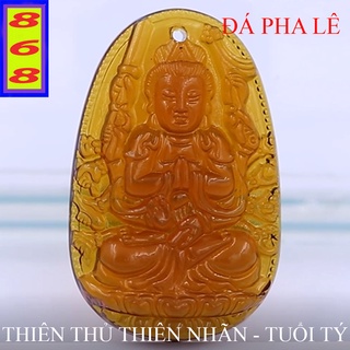 [Tuổi Tý] Mặt Dây Chuyền Phật Thiên Thủ Thiên Nhãn Pha Lê Trà 3.6cm - Mặt Size Nhỏ - Tặng Kèm Móc Inox