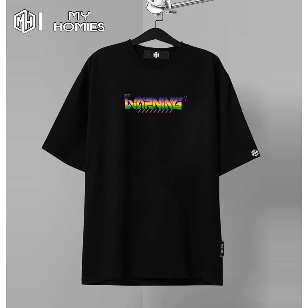 Basic T-shirt tay lỡ form rộng,áo thun cotton phản quang 7 màu WARNING