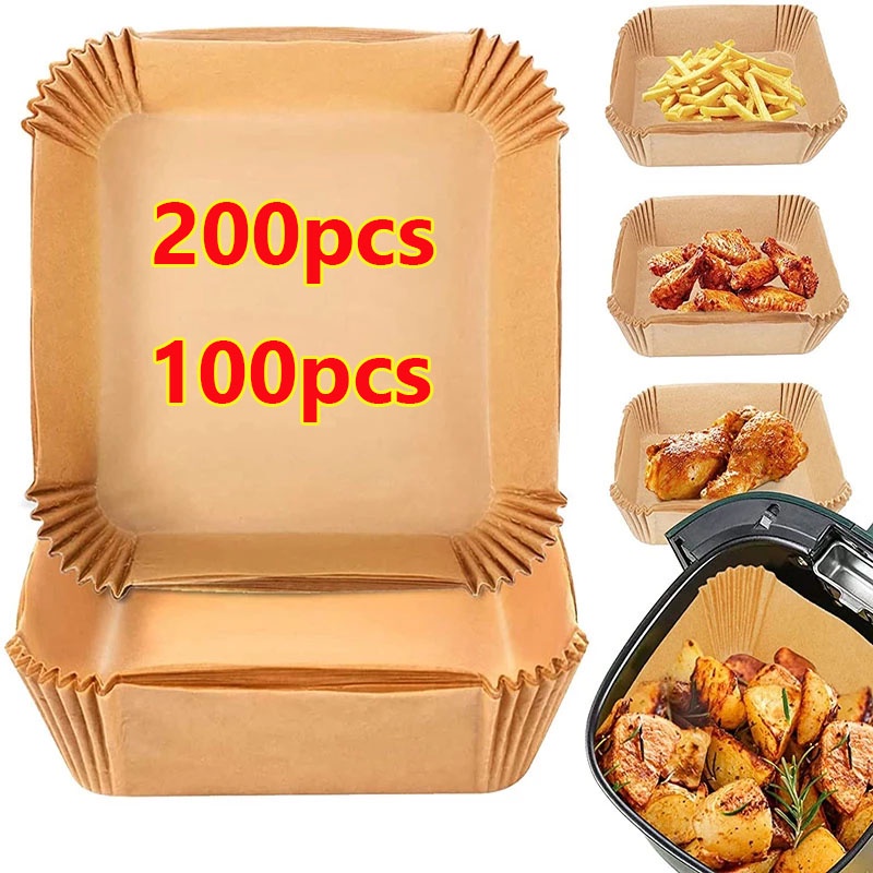 Bộ 100 / 200 Giấy Lót Chống Thấm Nước Chống Dính Dùng Một Lần Cho Nồi Chiên Không Dầu