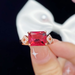 Nhẫn thép không gỉ đính đá ruby thời trang cho nữ