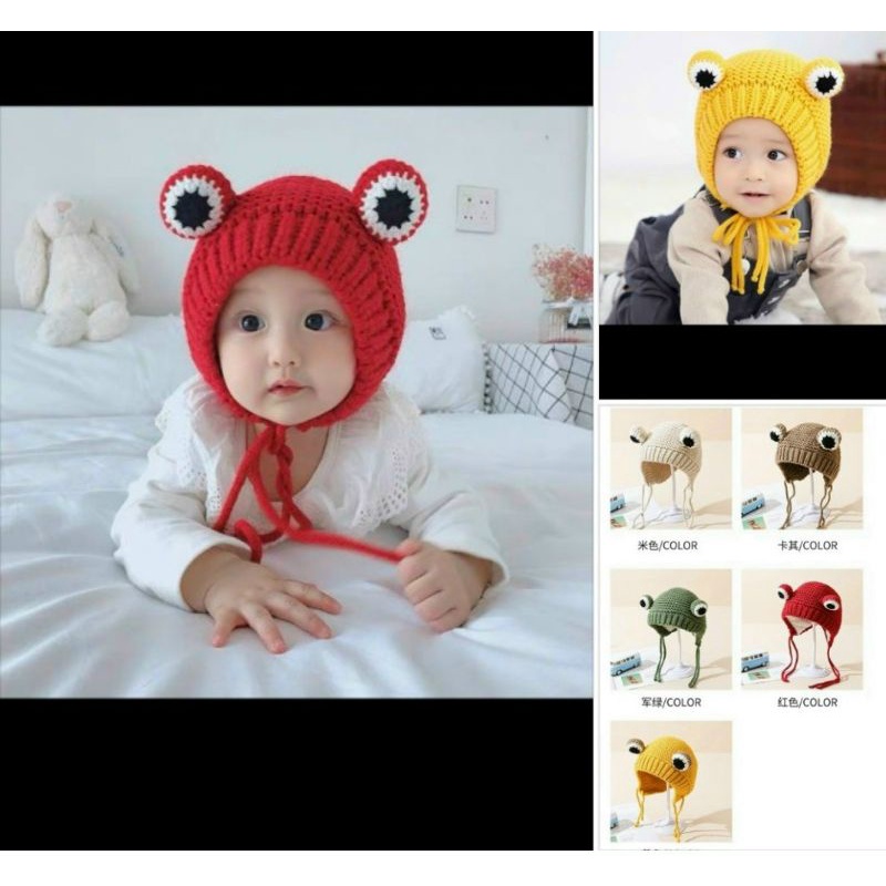 Mũ Len Cho Bé Từ 3-6 Tháng Tuổi Phong Cách Hàn Quốc Tạo Hình Ếch Xanh