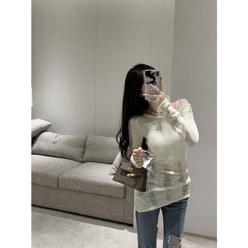 Cocory vn Áo Dệt Kim Tay Dài Dáng Ôm Khoét Lỗ Thời Trang Quyến Rũ Cho Nữ