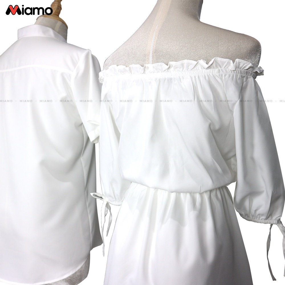 [Freeship] Set đồ đôi couple sơ mi nam - đầm nữ trễ vai thích hợp du lịch, chụp hình cưới thời trang Miamo TN19 (Ảnh thậ