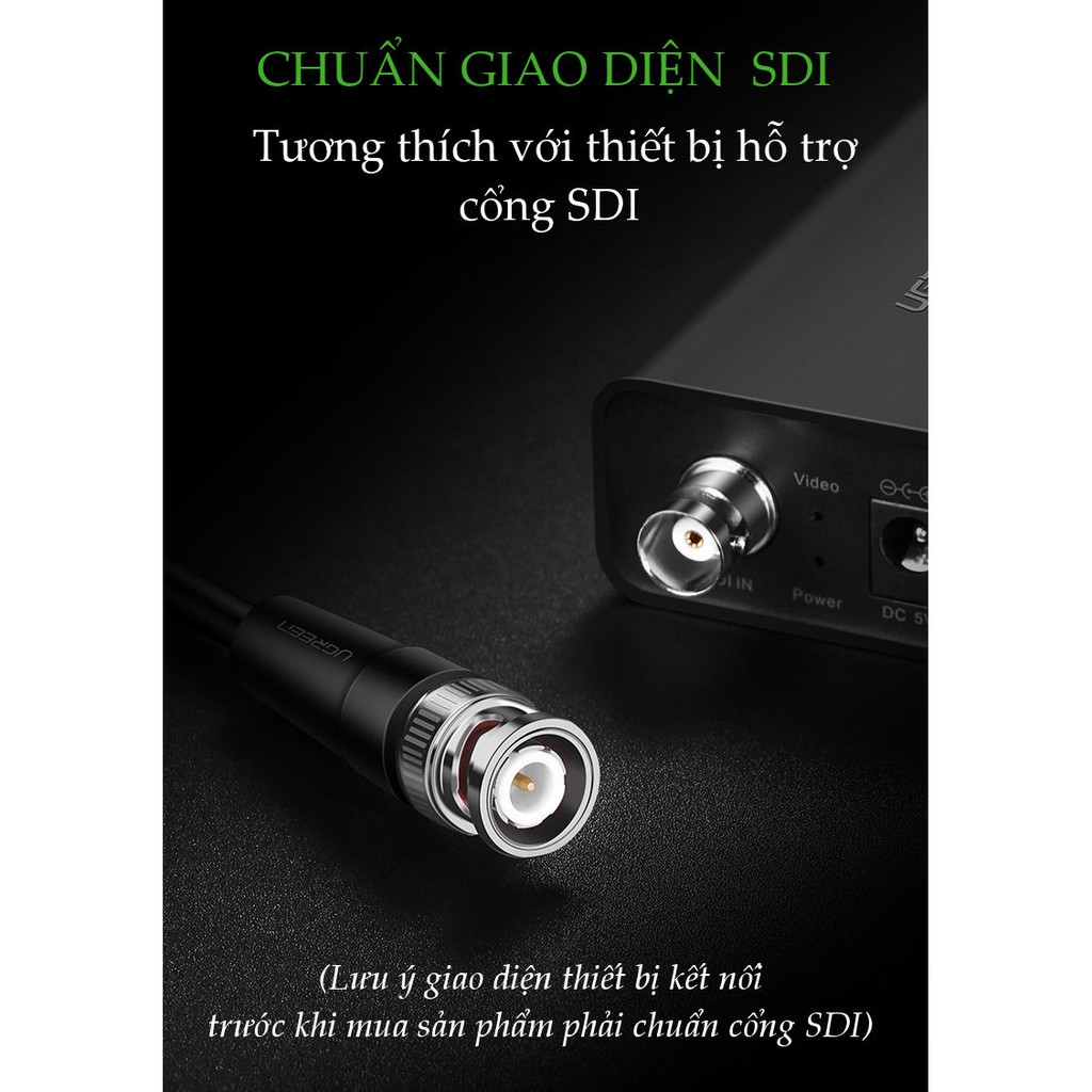 Cáp SDI chính hãng Ugreen 50927 dài 5m cao cấp dùng cho camera,máy quay,màu đen