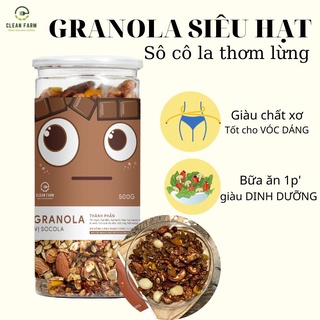 Granola vị Sô Cô La siêu hạt 500g mix hạt hạnh nhân óc chó macca Clean Farm