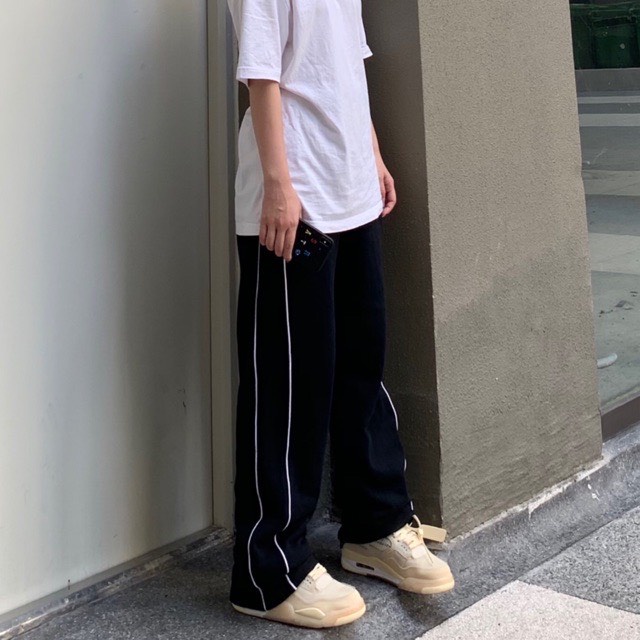 Quần track pants 2 sọc line ống rộng dáng suông Big Size phong cách unisex nam nữ chất umi cao cấp