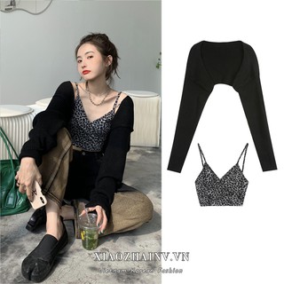 20240326 Xiaozhainv Áo Khoác Cardigan/Áo Hai Dây Họa Tiết Da Báo Quyến Rũ Phong Cách Hàn Quốc