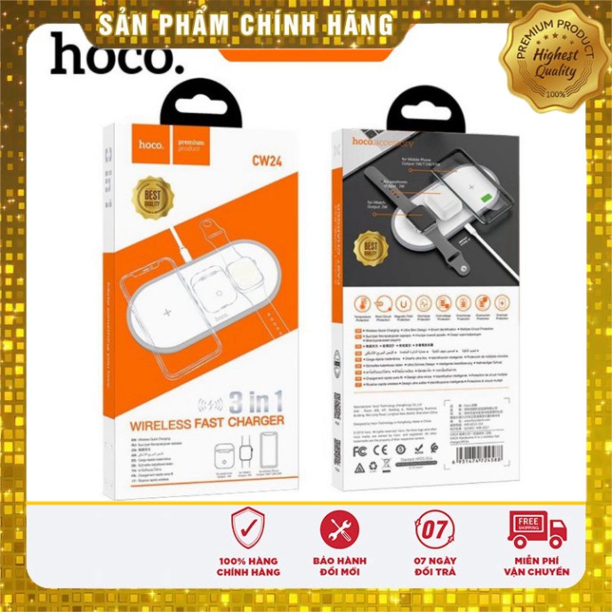 Dock Sạc Nhanh Hoco CW24 Không Dây 10W 3IN1 Dành cho điện thoại iPhone iP Xiaomi Huawei Samsung Oppo Realme