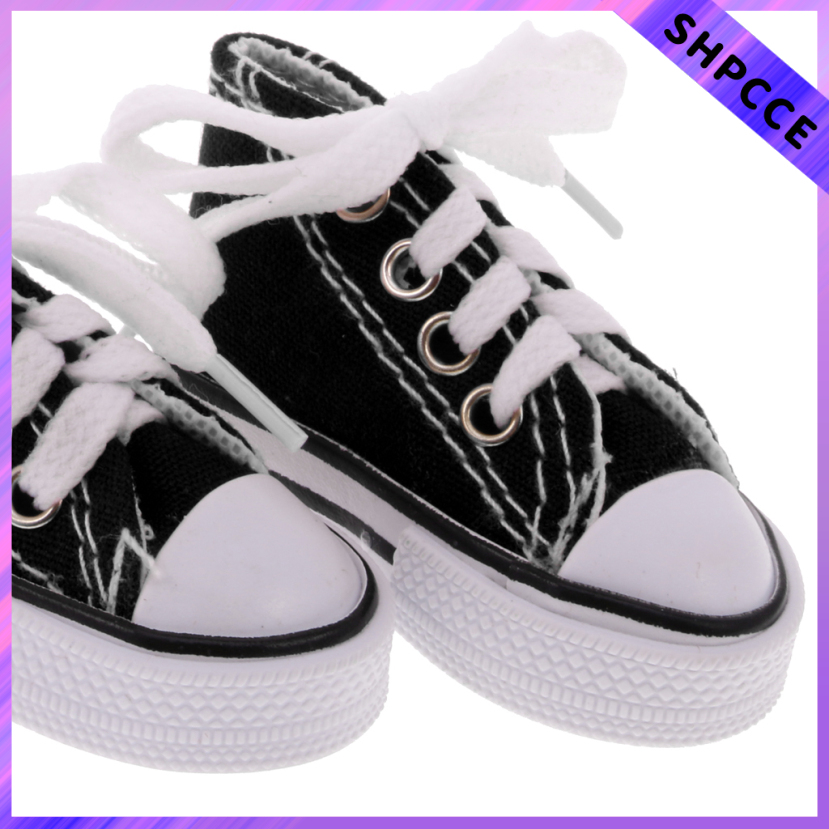 2 Pairs of High Top Sneakers Lace Up Canvas Shoes for 1/4 BJD SD DOD   Dollfie Dolls Black+Purple 7.5cm