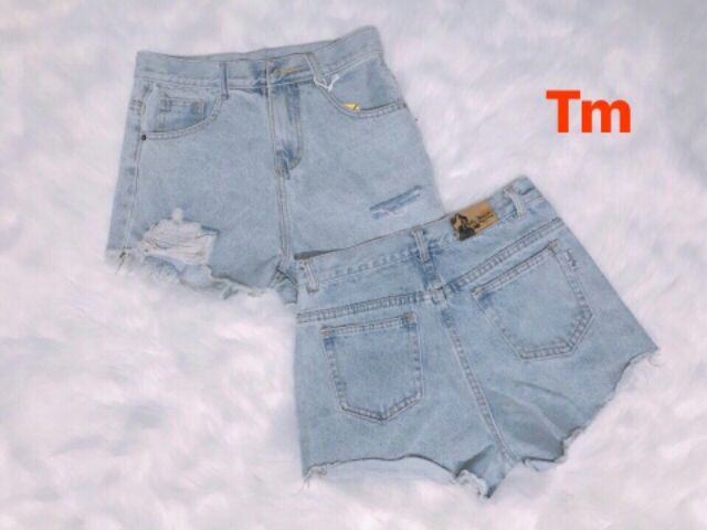 Quần short jeans ngắn rách lưng cao (  hình thật )