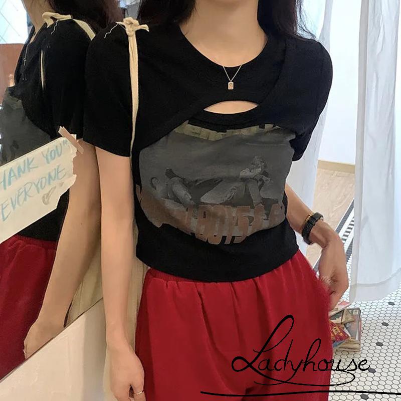 Áo Thun Tay Ngắn Cổ Tròn In Họa Tiết Chữ Thời Trang Mùa Hè Cho Nữ