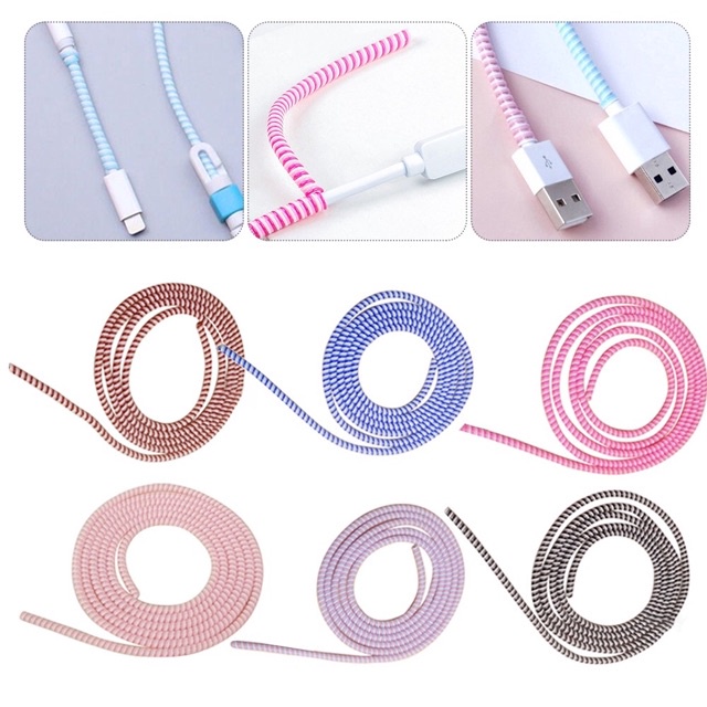 Dây Xoắn Quấn Bảo Vệ Cáp Sạc Usb Dài 140cm DIY Màu Sắc Ngẫu Nhiên