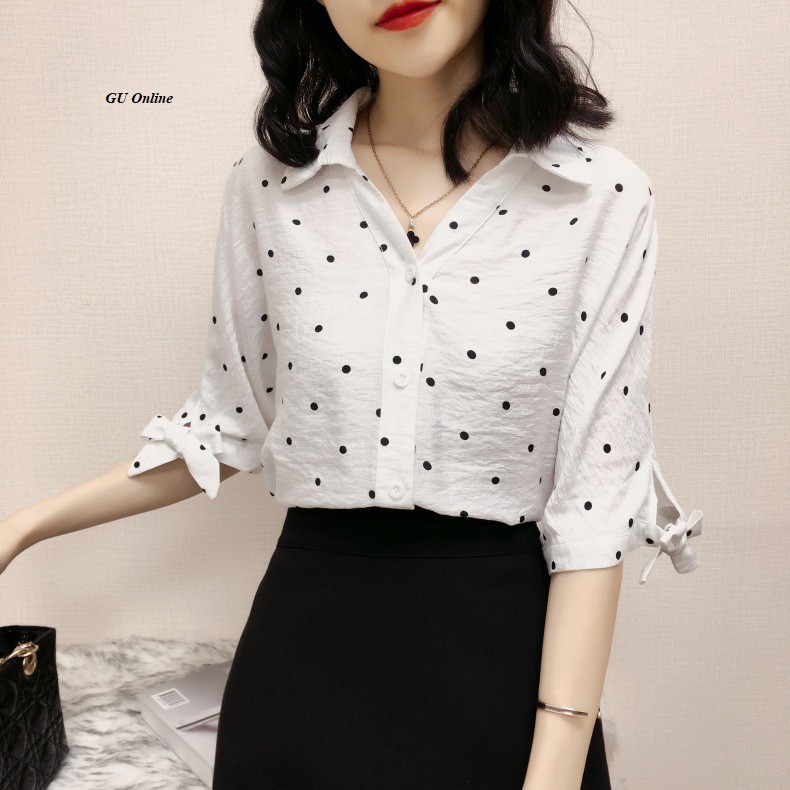 Áo sơ mi nữ tay lỡ trắng bi