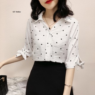 Áo sơ mi nữ tay lỡ trắng bi