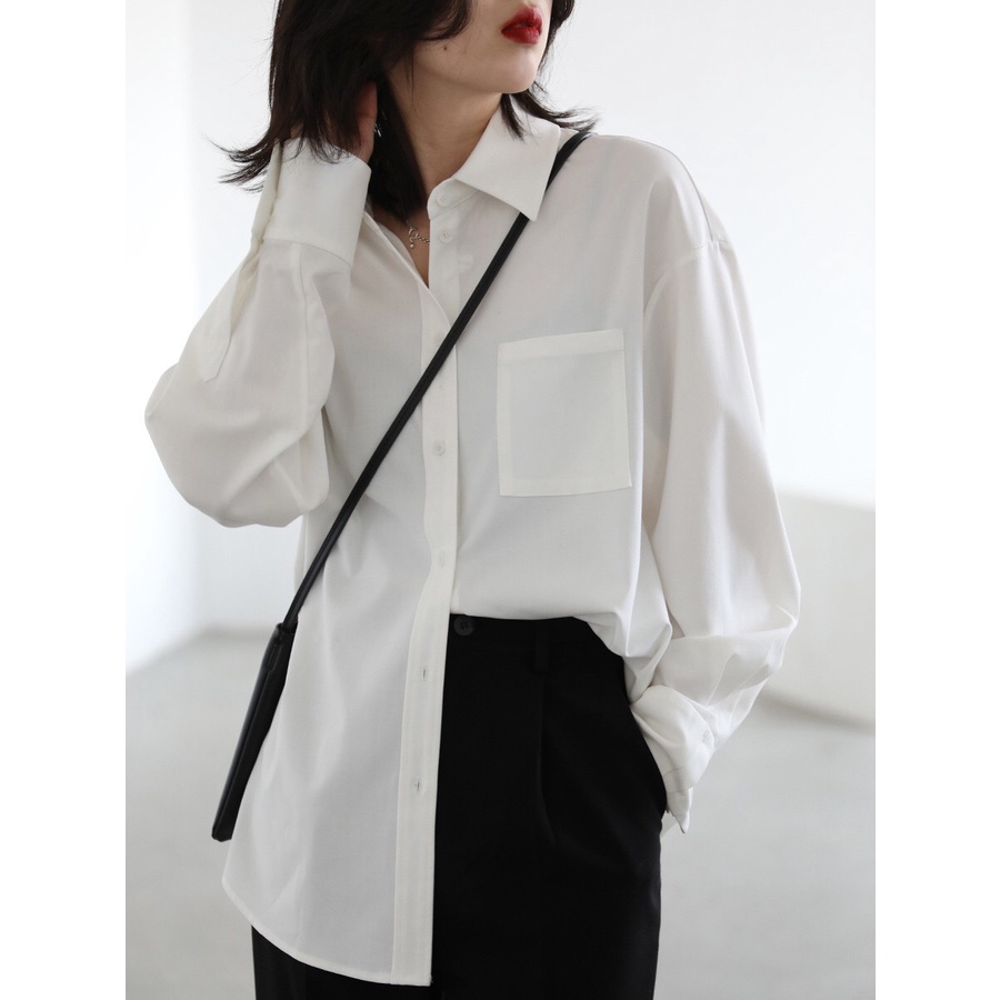 Áo sơ mi trắng DORIA dáng basic trơn có túi dài tay không nhăn AosmdaitaykhongnhanA235 P0K44