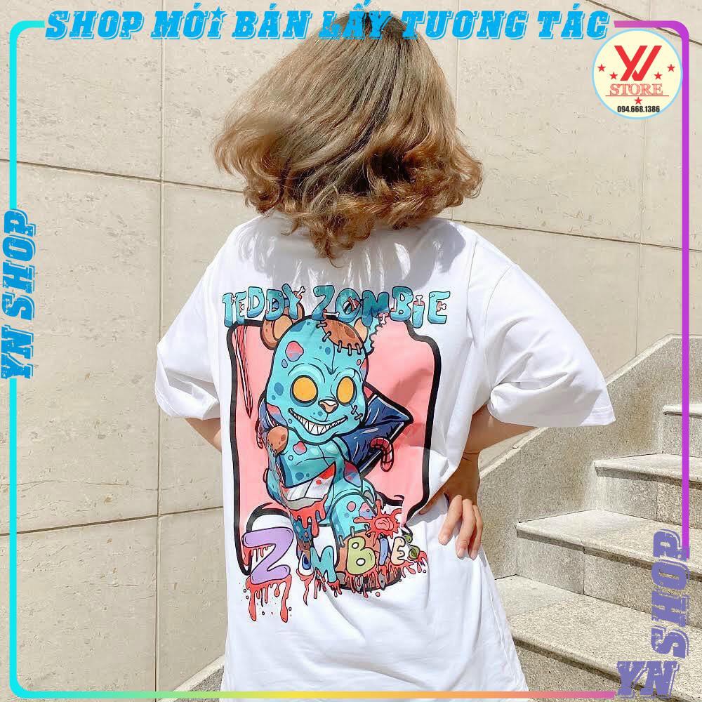 Áo Thun Tay Lỡ Unisex - Áo phông Nam Nữ Form Rộng TEDDY ZOMBILE 2 Màu Siêu Hot - YNSHOP