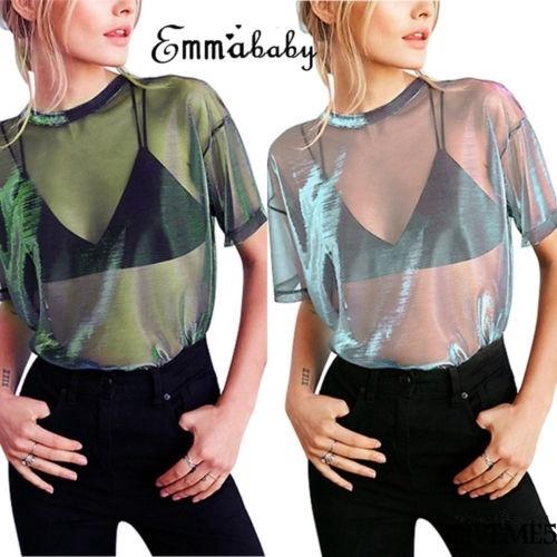 Áo lưới xuyên thấu tay ngắn kiểu dáng thời trang quyến rũ