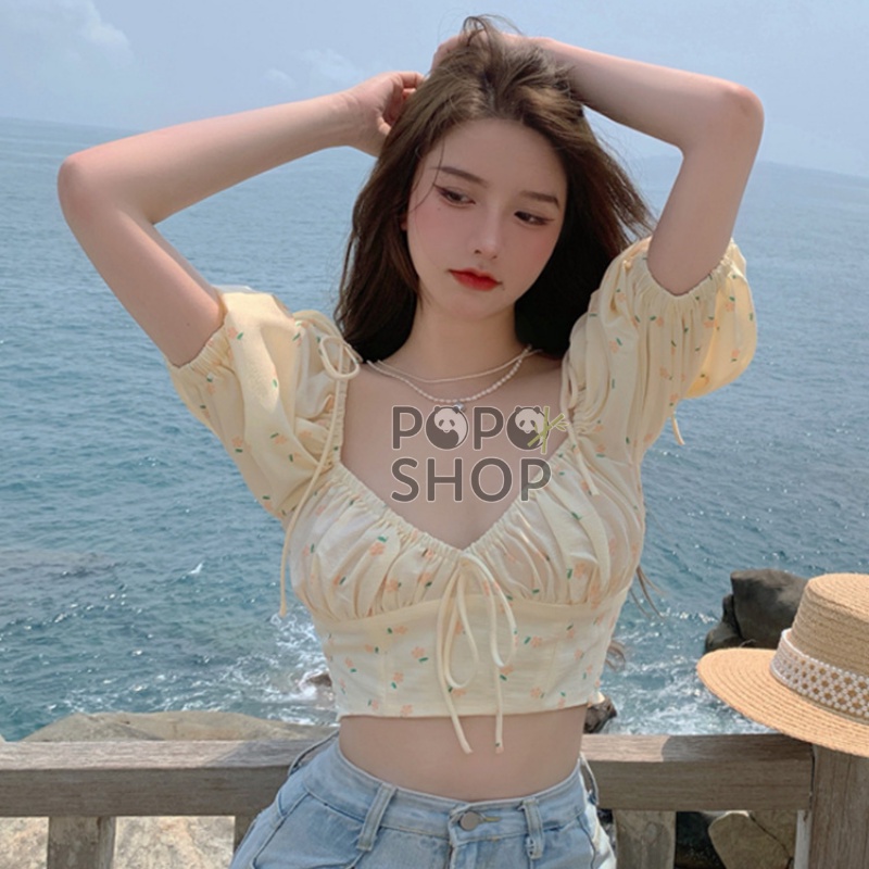 Áo croptop tay bồng hoa nhí điệu đà nữ tính