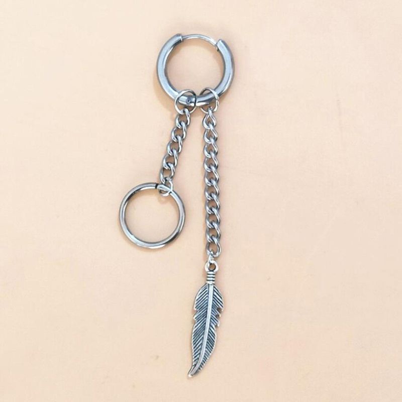 Bộ 4 Khuyên Tai Dạng Dây Xích Dài Bằng Thép Không Gỉ Màu Bạc Đơn Giản Thời Trang Cho Nam Và Nữ