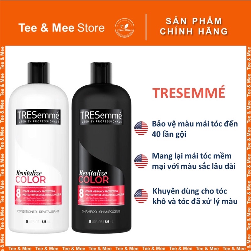Combo Dầu Gội, Dầu Xả TRESEMME phục hồi - giảm gãy rụng - giữ màu tóc nhuộm - giúp tóc suôn mượt Tee &amp; Mee