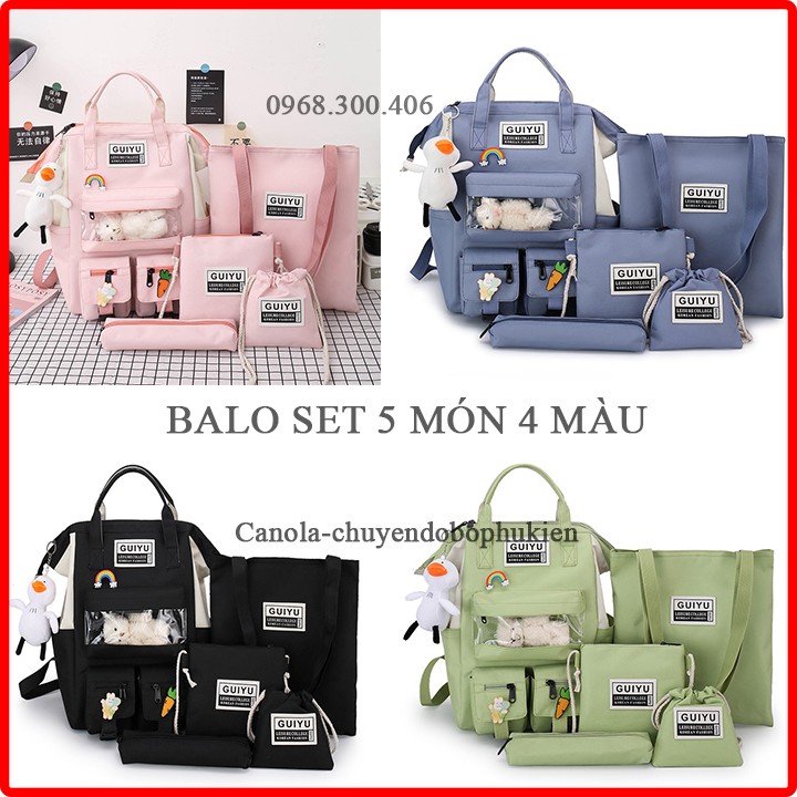 Balo nữ, cặp sách nữ tiện dụng SÉT 5 MÓN phong cách vintage chống nước cao cấp- S5D.S5R