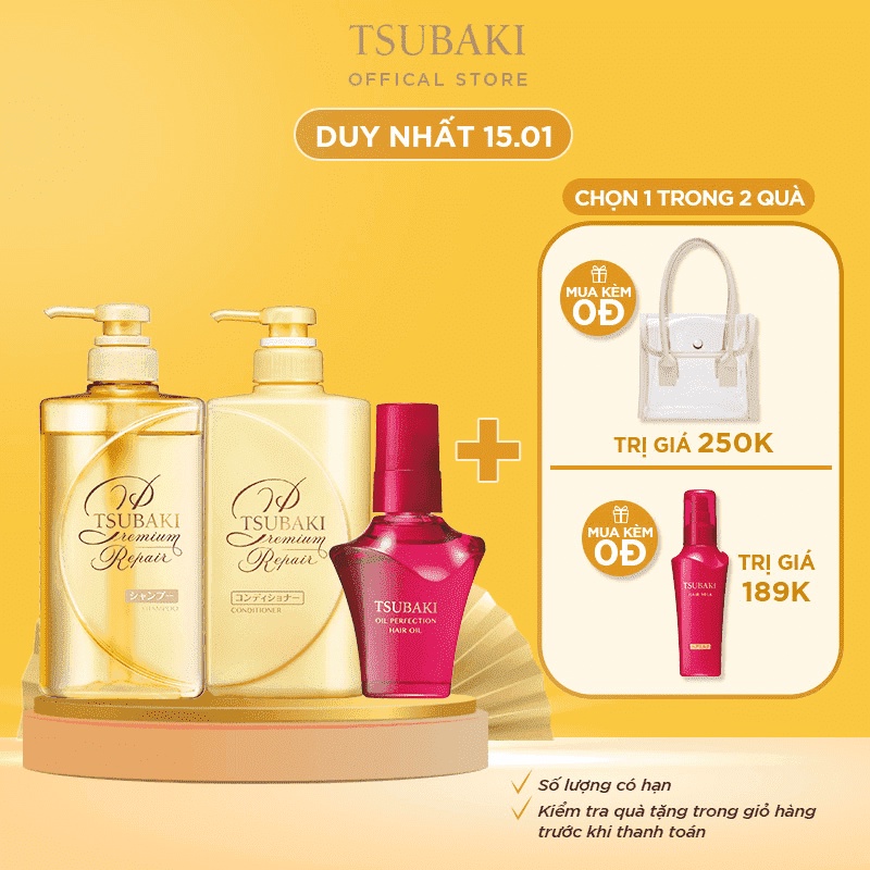 Bộ đôi gội xả và Dầu dưỡng tóc phục hồi ngăn rụng tóc Tsubaki Premium Repair (490ml + 490ml + 50ml)_95295