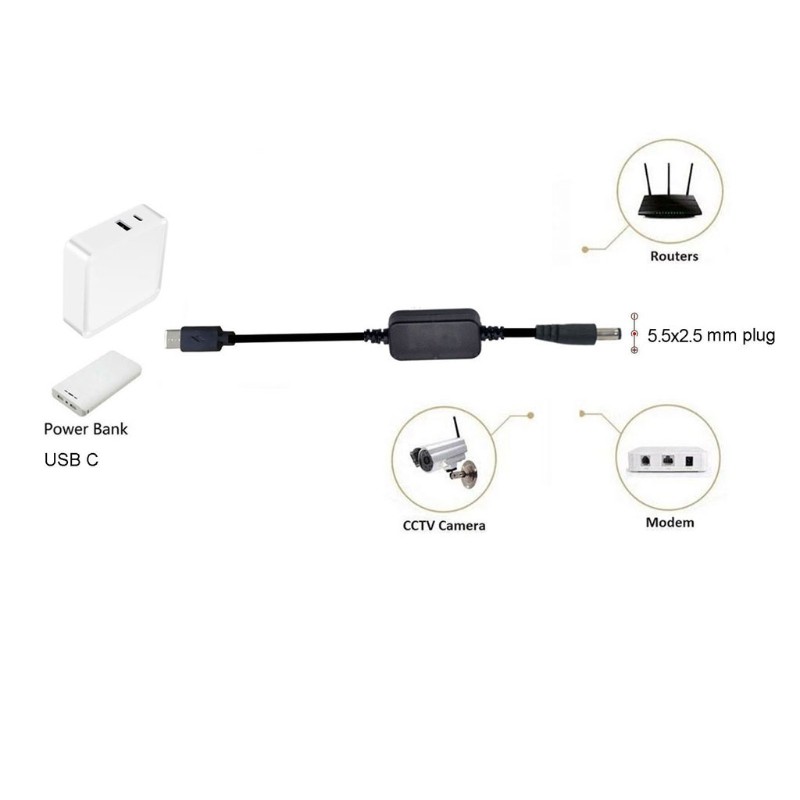 Dây Cáp Chuyển Đổi Usb C Pd Sang 9v 12v 20v 5.5x2.5mm