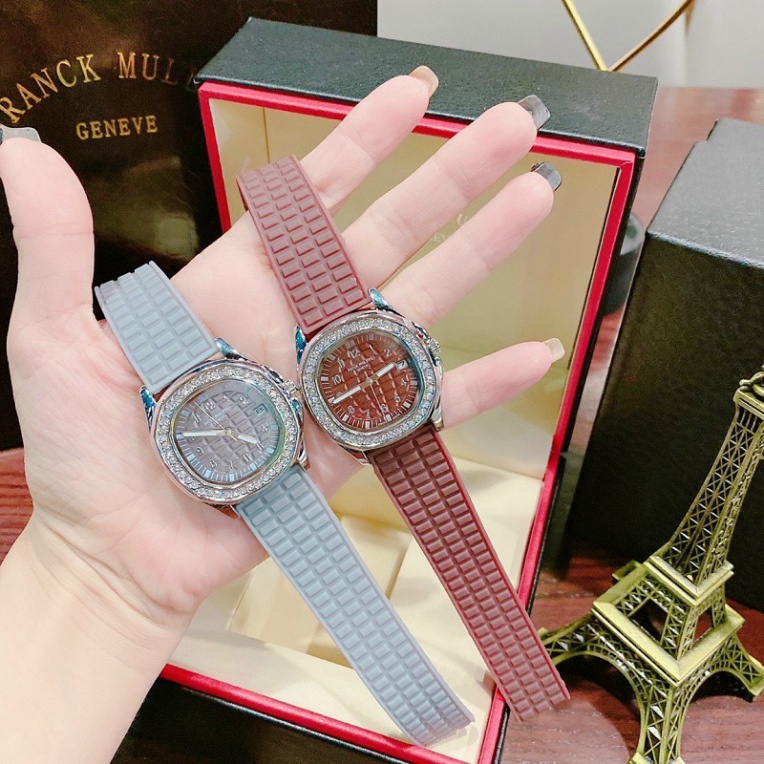 Đồng hồ nữ đẹp đeo tay Patek philippe mặt vuông dây cao su silicon thời trang mặt kính chống xước chống nước | BigBuy360 - bigbuy360.vn