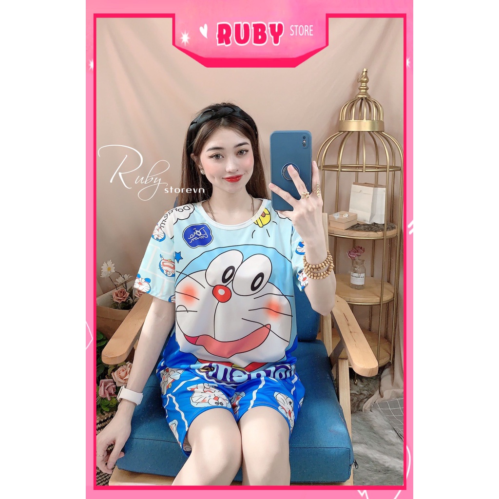 Đồ bộ thun đùi nam nữ dưới 70kg chất thun mềm mát in hình doremon chuột BBR hoạt hình dễ thương DBRBD SIZE XL