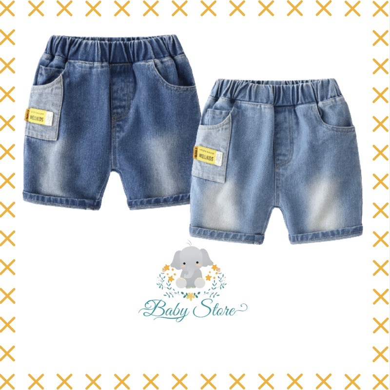 Quần short bò cho bé trai 8-23kg Wellkids đáp túi , chất mềm