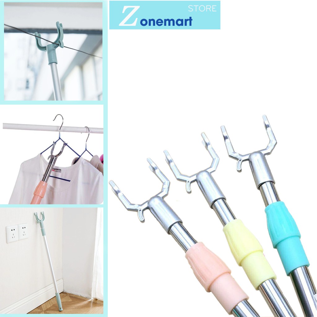 Cây gậy phơi quần áo inox KIO365 sào treo đồ trên cao có điều chỉnh ngắn dài cao cấp
