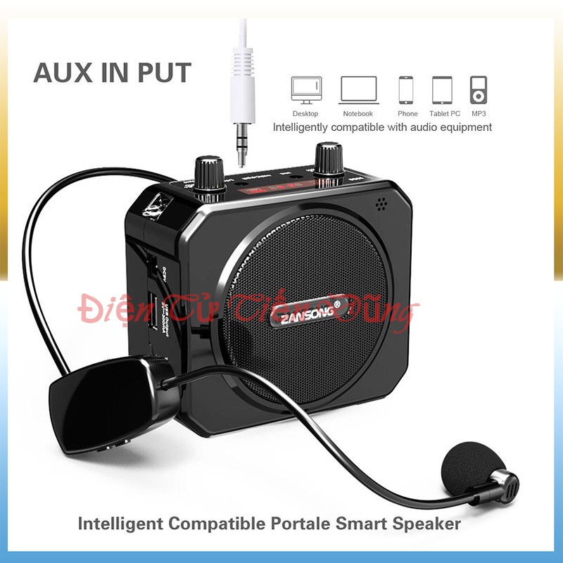 Máy trợ giảng zansong m80 hỗ trợ USB thẻ nhớ TF bluetooth và đài FM chân AUX 3.5